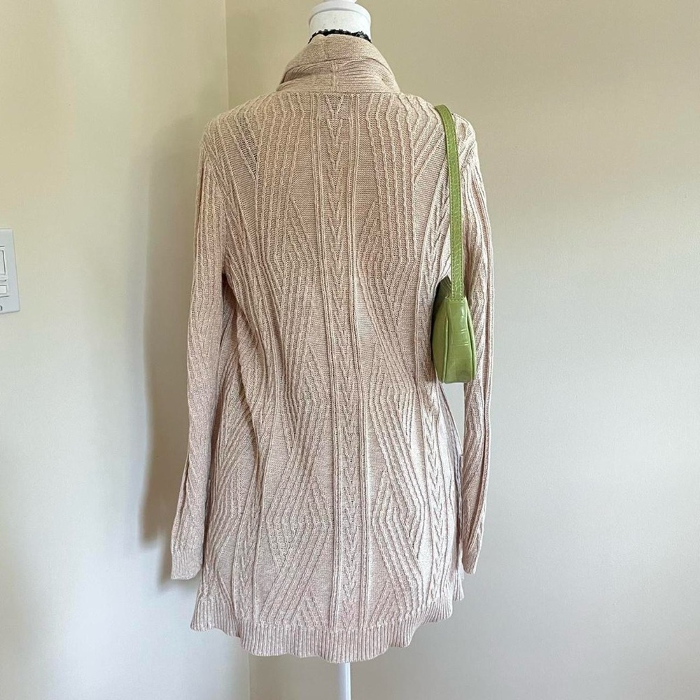 Cozy Boho Cable Knit Cardigan Sweater Slouchy Soft Cotton Open Wrap Beige Size S - Picture 5 of 6